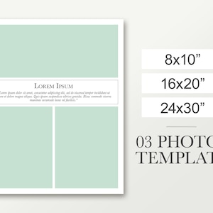 Photography collage for 3 photos. 8x10, 16x20 and 24x30 Photo collage template. This template works with Photoshop and Photoshop Elements