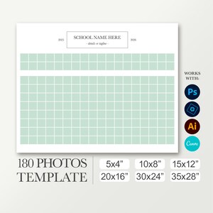 Big composite template for Canva. 16x20, 24x30 School picture board for 180 photos. Class photo collage. Poster Photoshop. Digital Yearbook