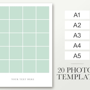Plantilla collage para 20 fotos. Póster de graduación en A1, A2, A3, A4 y A5. Orla escolar digital. Cartel para funeral para Photoshop