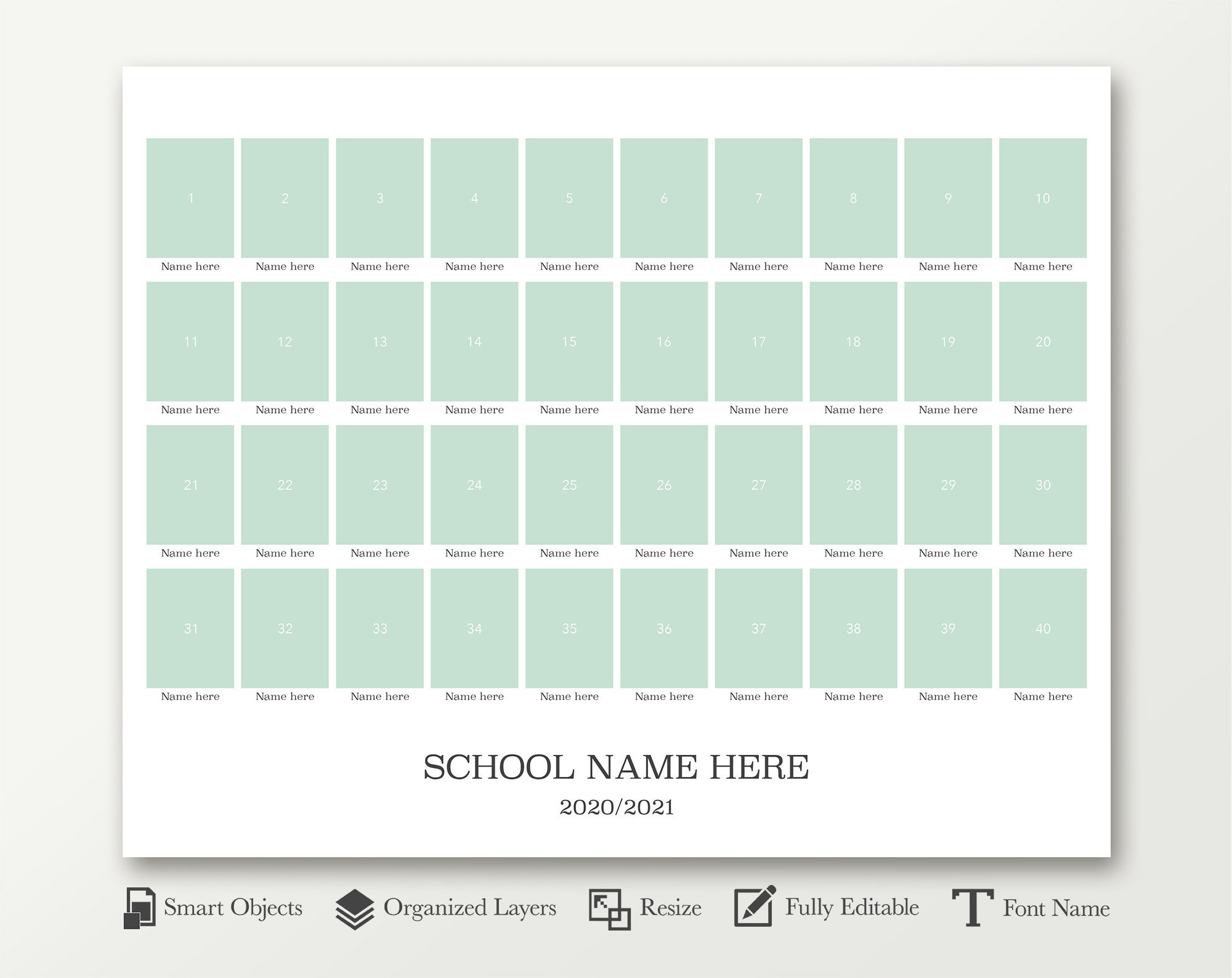 8x10 School photo template for 40 pictures Etsy