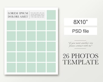 8x10 Plantilla de clase para 26 fotos. Esta plantilla digital es compatible con Photoshop y Photoshop Elements.
