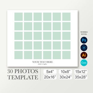 School Composite Template for 30 photos. Photo collage template. Photosho Canva. Class layout. Yearbook board. 8x10, 16x20, 24x30. Funeral