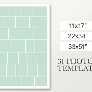 Collage para funeral de 31 fotos. Plantilla para photoshop. Tablero digital conmemorativo. Cartel de graduación. Tamaño 11x17, 22x34 y 33x51