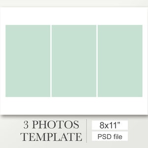 8x11 Photoshop collage template for 3 photos. 3 Photo collage template. Wedding storyboard. Birthday composite. Newborn layout