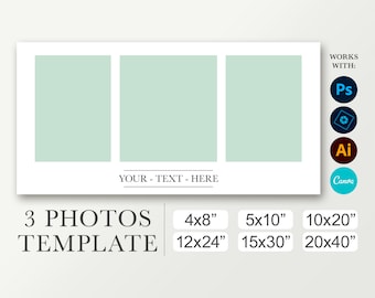 Family storyboard for 3 pictures. Photo collage. Digital template 5x10, 10x20, 12x24, 15x30. Photoshop and Canva. Birthday board. Graduation