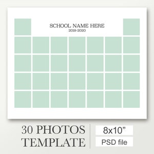 8x10 School Composite Template for 30 photos. Photo collage template. Works with Photoshop and Photoshop Elements