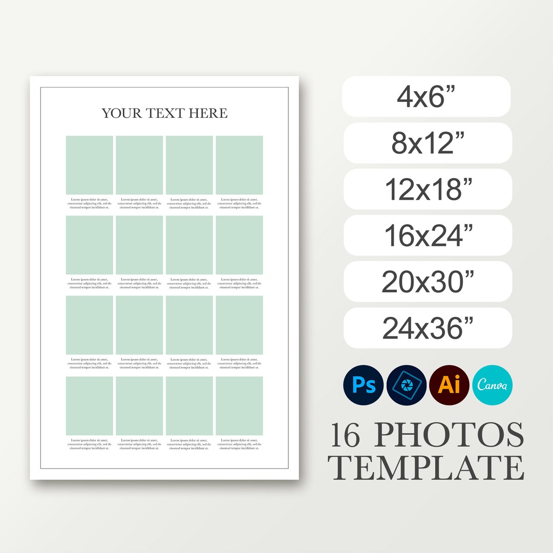 Class Photo Template for 16 Photos. School Pictures. Graduation Poster ...