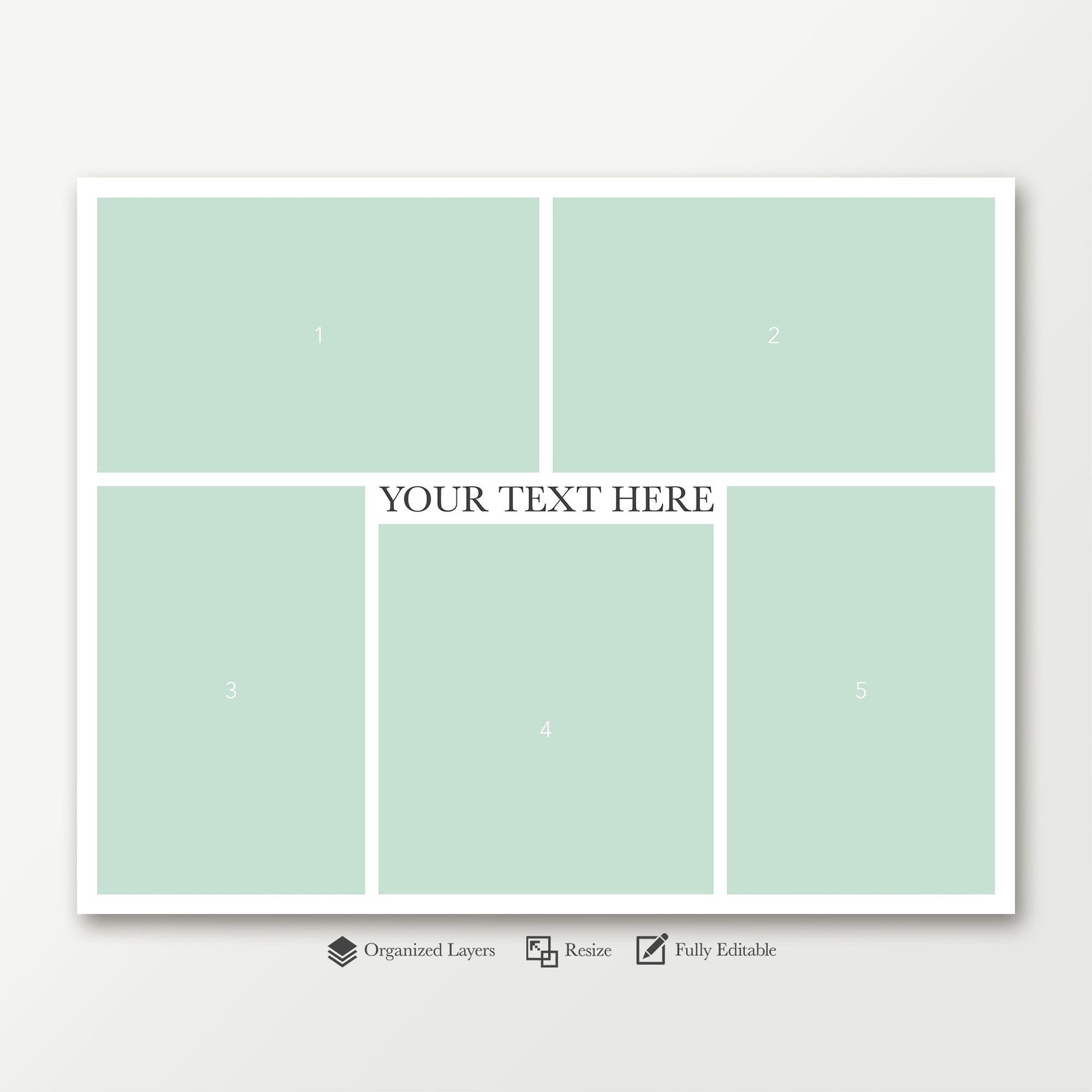 11x14, 22x28, 33x42, 44x56 Collage Template for 5 Photos. Photoshop ...