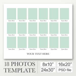 School photo collage template for 18 pictures. Digital class composite. Yearbook template. Photoshop template in 8x10, 16x20 and 24x30