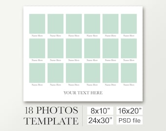School Photo Collage Template for 18 Pictures. Digital Class - Etsy