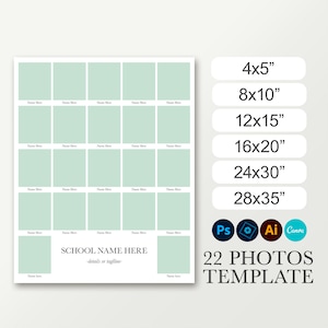 8x10 Class photo collage. 16x20 Yearbook. 24x30 School picture board 22 photos. Graduation poster Photoshop. Composite template for Canva