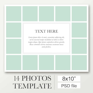 8x10 Plantilla para Photoshop con 14 fotos. Esta plantilla funciona con Photoshop y Photoshop Elements