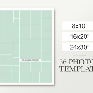 16x20 gran plantilla para 36 fotos. Gran cartel de 24x30. Memorial de 8x10. Póster de funeral. Pancarta digital personalizable. Nacimientos