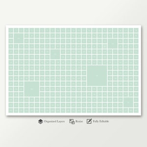 May include: A light green grid with numbers from 1 to 347. The grid is divided into 17 rows and 20 columns. The grid is labeled "Organized Layers", "Resize", and "Fully Editable".