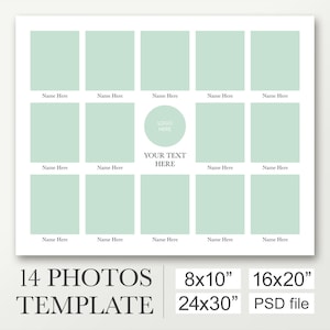 Collage template Photoshop for 14 photos. Poster collage template. School class composite. Photoshop template. Sizes 8x10, 16x20 and 24x30