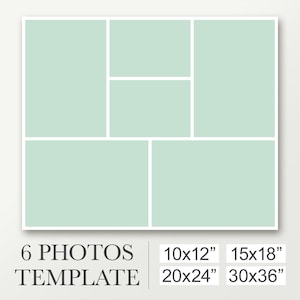 Large collage template for 6 photos. Photo collage template in 10x12, 15x18, 20x24, 30x36. Funeral board. Wedding invitation. School class.