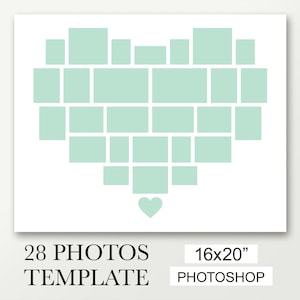 Modelo de foto em forma de coração 16x20 para 28 fotos - modelo de colagem de fotos