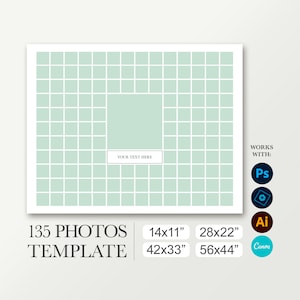 School photo template for 135 pictures. Digital class collage. Photoshop Canva layout. University board. Celebrating the class of. Yearbook
