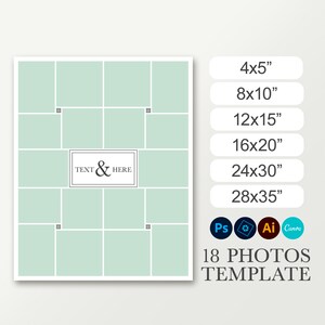 Folleto de graduación. Cartel para evento. 8x10, 16x20, 24x30 Foto collage plantilla para 18 fotos. Orla escolar. Póster para funeral. Canva