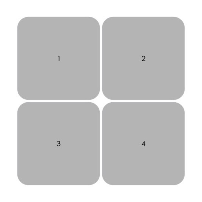 May include: A grid of four gray, rounded-corner squares, each with a number from 1 to 4 in black. The squares are arranged in a 2x2 pattern against a white background. The image is a simple, geometric design.