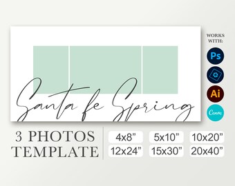 3 Photos newborn collage template. 10x20 birthday collage. Baby storyboard. Graduation digital board. Photoshop & Canva. 3 pictures. Funeral