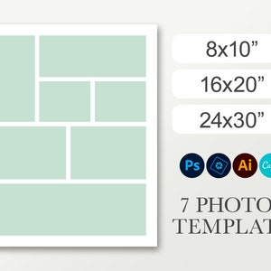 Vertical digital template for 7 photos. School collage. Poster yearbook. Graduation board. Funeral composite in 8x10, 16x20, 24x30. Canva