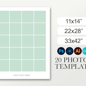 20 photo collage for Canva. Digital funeral composite. Photoshop template. Graduation poster. Class photo layout. Sizes 11x14, 22x28, 33x42.