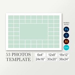 Poster for 53 photos. Digital funeral template 12x8, 18x12, 24x16, 30x20, 36x24. Photo collage. School composite. Photoshop Canva. Yearbook