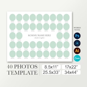 8.5x11 School composite for 40 photos. This digital template works with Photoshop and Photoshop Elements