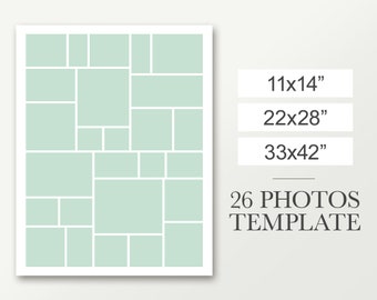 Collage template for 26 photos. Funeral poster board. In loving memory. Digital poster in 11x14, 22x28 & 33x42. Photoshop life group.