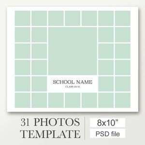 8x10 Class Composite Template for 31 photos. Photo collage template. Works with Photoshop or Photoshop Elements.