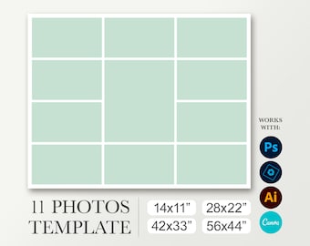11 picture photography board 11x14, 22x28, 33x42. Photo collage template. Newborn composite. Photoshop & Canva layout. Graduation poster