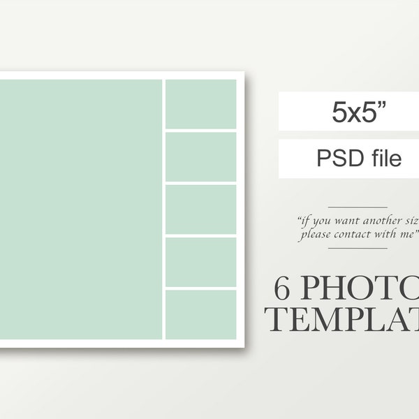 5x5 Photography template digital for 6 photos -, photo collage template