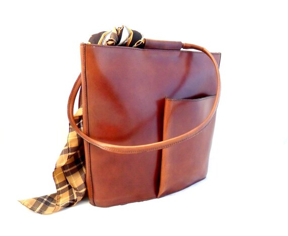 Items similar to Vintage, Brown Leather Purse/Tote/Shoulder Bag/Handbag ...