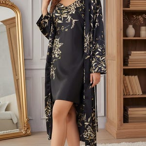 Long Silk Kimono Robe – Luxury Floral Satin Bridal Robe, Elegant Silk Bathrobe, Honeymoon Robe, Bridesmaid Gift, Women’s Dressing Gown image 2