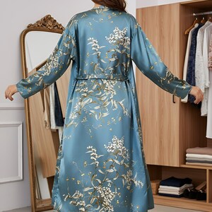 Silk Kimono Robe, Long Bridal Robe, Vintage Satin Dressing Gown, Floor Length Bathrobe, Chinese Lingerie for Wedding Honeymoon Sleepwear image 5