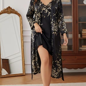 Long Silk Kimono Robe – Luxury Floral Satin Bridal Robe, Elegant Silk Bathrobe, Honeymoon Robe, Bridesmaid Gift, Women’s Dressing Gown image 4