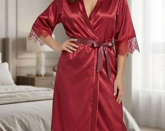 Conjunto de bata larga de seda para novias, bata de encaje hasta el suelo y camisón transparente, batas para la fiesta nupcial para mujeres, ideales para estar en casa y dormir.