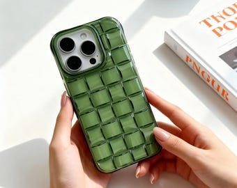 Stereoscopic Woven Plaid iPhone Case | Soft Cube Cover for iPhone 11–17 Pro Max
