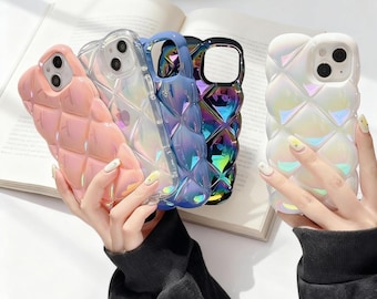 Diamond Grid Laser Case for iPhone 16–11 | Plating Pop Shockproof Luxury Cover