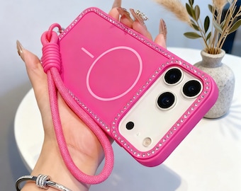 MagSafe Glitter Lanyard iPhone Case Wrist Strap Magnetic Soft Cover