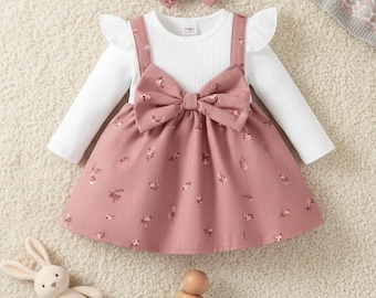 Baby Girl Floral Long Sleeve Dress with Headband Set