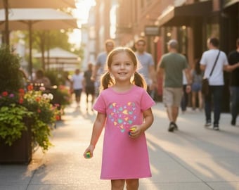 Pastel Heart Graphic Nightshirt - Sleep Dress for Kids