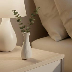 Fluted Hourglass Ceramic Vase Modern White Textured Pottery Minimalist Desktop Decor Nordic Home Gift
