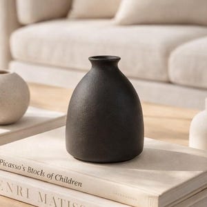 Black Bud Vase, Matte Ceramic Flower Vase, Minimalist Scandinavian Decor, Single Stem Vase, Modern Shelf or Table Decor