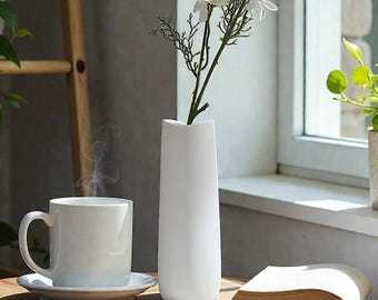 Minimalist White Ceramic Vase, Japandi Boho Decor, Small Modern Matte Vase, Hydroponic Flower Holder, Desk Shelf Styling, Gift Idea