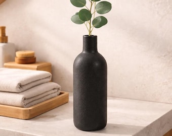 Große Schwarze Flasche Keramikvase, Minimalistische Vase, Japandi Skandinavische Wohnkultur, moderne Trockenblumenvase, Tischdekoration