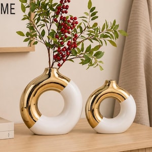 Minimalist Nordic Gold Vase, Ceramic Flower Vase for Living Room, Modern Home Decor, Dining Table Centerpiece, Wedding Gift Idea