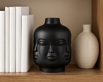 Jarrón de cerámica con rostro abstracto, maceta escultural, decoración moderna para el hogar, pieza de arte hecha a mano, idea de regalo única.