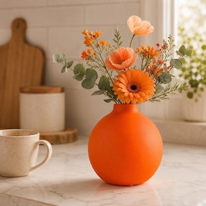 Orange Boho Ceramic Vase, Modern Flower Vase, Decorative Vase for Shelf, Table Centerpiece, Rustic Home Decor, Bohemian Pottery